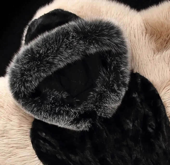 Autumn faux mink fur leather jacket womens warm fur leather coat women loose jackets winter thicken fashion black hoode