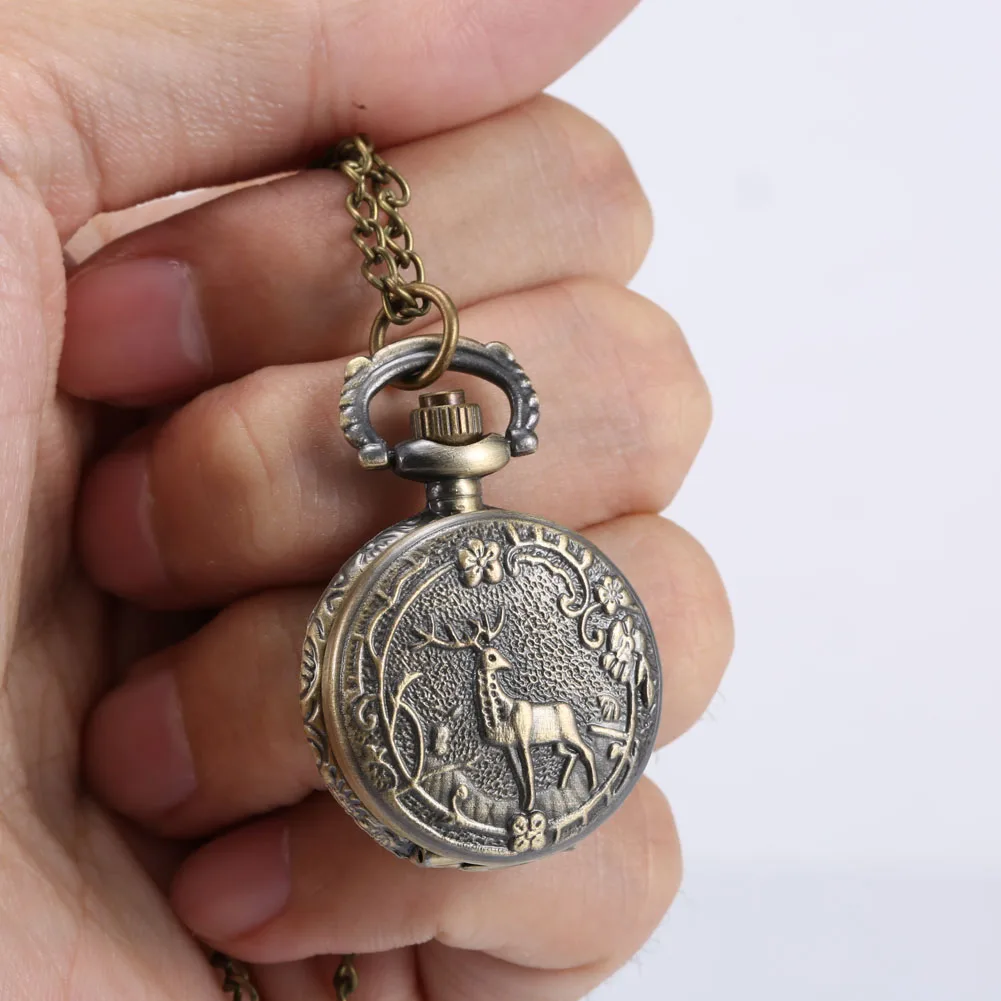 Модные Винтажные кварцевые карманные часы в стиле ретро сплав олень резьба