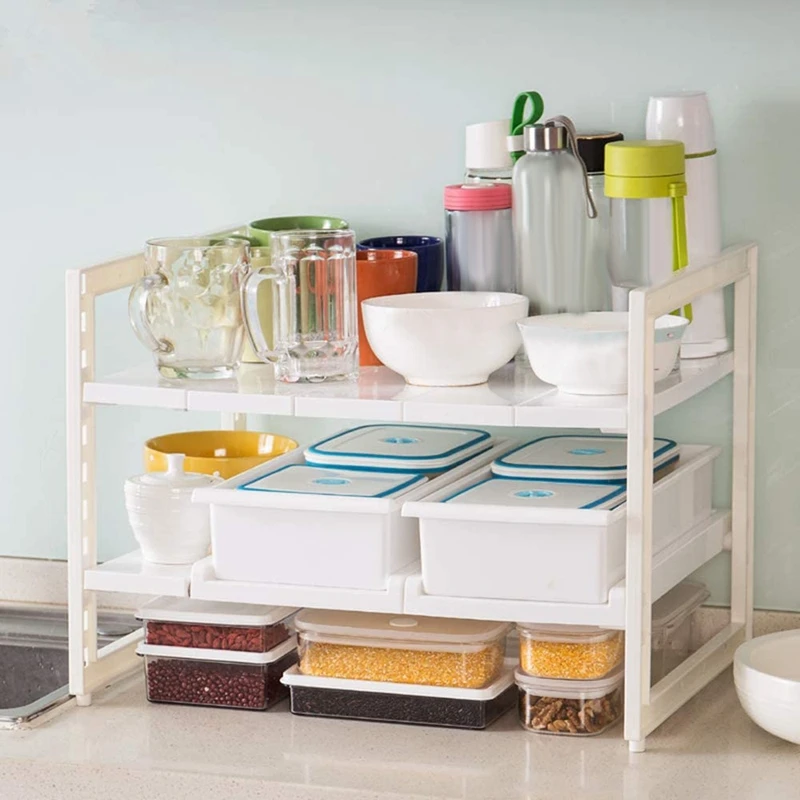 Expandable Under Sink Organizer- 2 Tier Storage Rack with Removable Shelves and Steel Pipes for Kitchen Bathroom Garden | Дом и сад