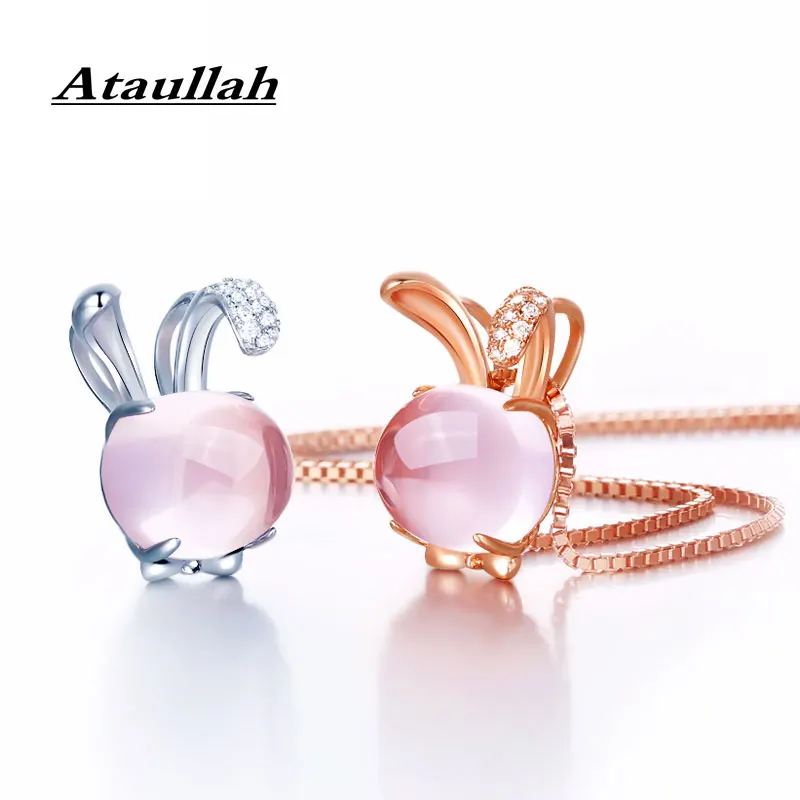 

Ataullah Lovely Cute Bow Pink Crystal Opal Rabbit Pendant Necklace for Women Girls Jewelry Chain Animal Necklaces NW124