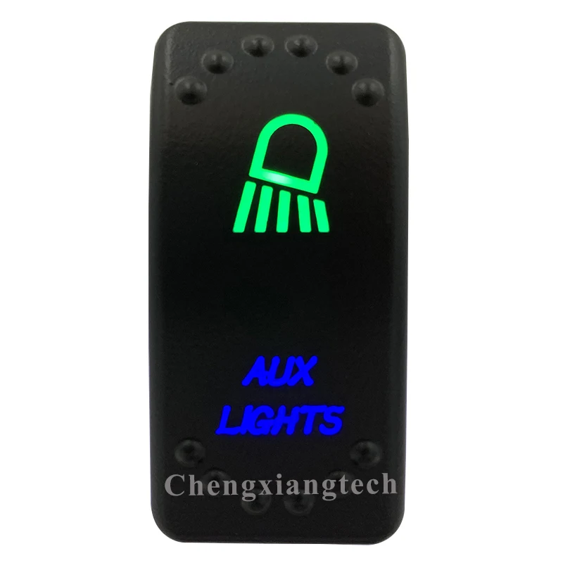 

AUX LIGHTS Green & Blue Led Light Rocker Switch 5Pins SPST ON/OFF 12V 24V For Marine Boat Car Truck Bus Waterproof