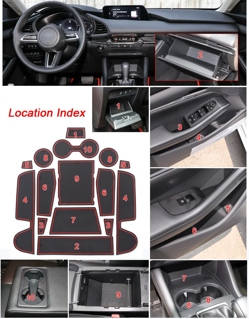 

15pcs Car Styling For Mazda 3 BP 2019-Present Latex Gate slot pad Interior Door Groove Mat Non-slip dust Mat Accessory