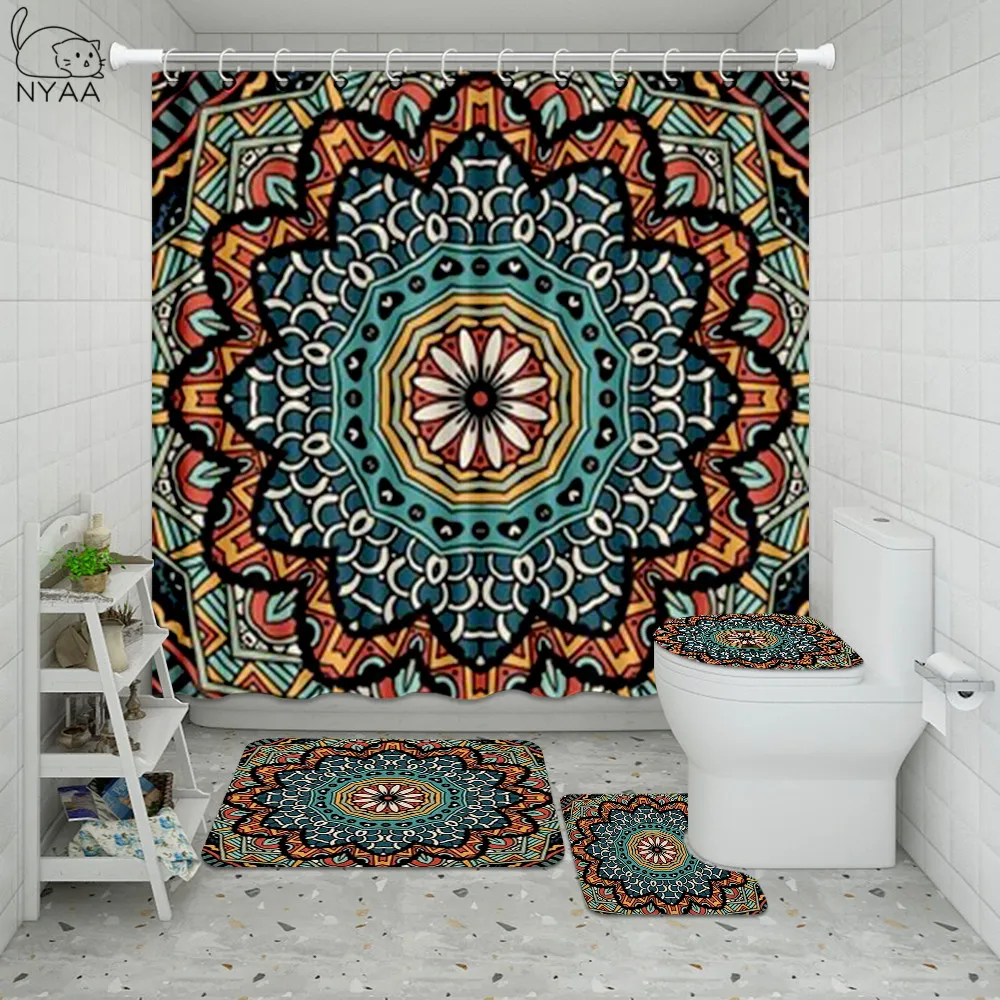 

Индийский цветочный узор Пейсли, занавеска для душа, набор, мандала, сверхдлинная водонепроницаемая ткань для декора ванной комнаты