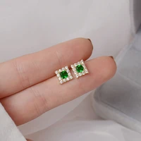 korea fashion jewelry square green crystal earrings for women plated silver plated anti allergy top quality stud earring gifts
