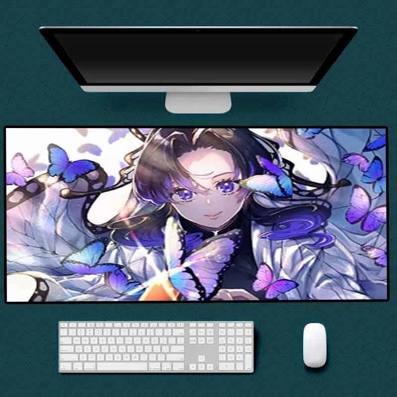 

Коврик для мыши Kimetsu No Yaiba с аниме-игрой, черный коврик для мыши с фиксирующимся краем, резиновый противоскользящий коврик для стола