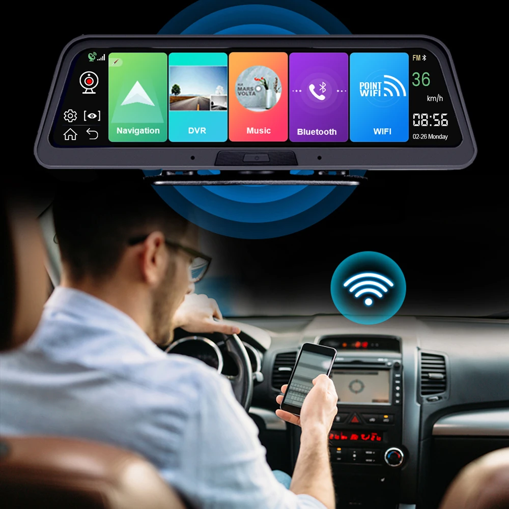 Автомобильный видеорегистратор 10 дюймов 4G Android ADAS GPS-навигация HD 1080P Wi-Fi двойная