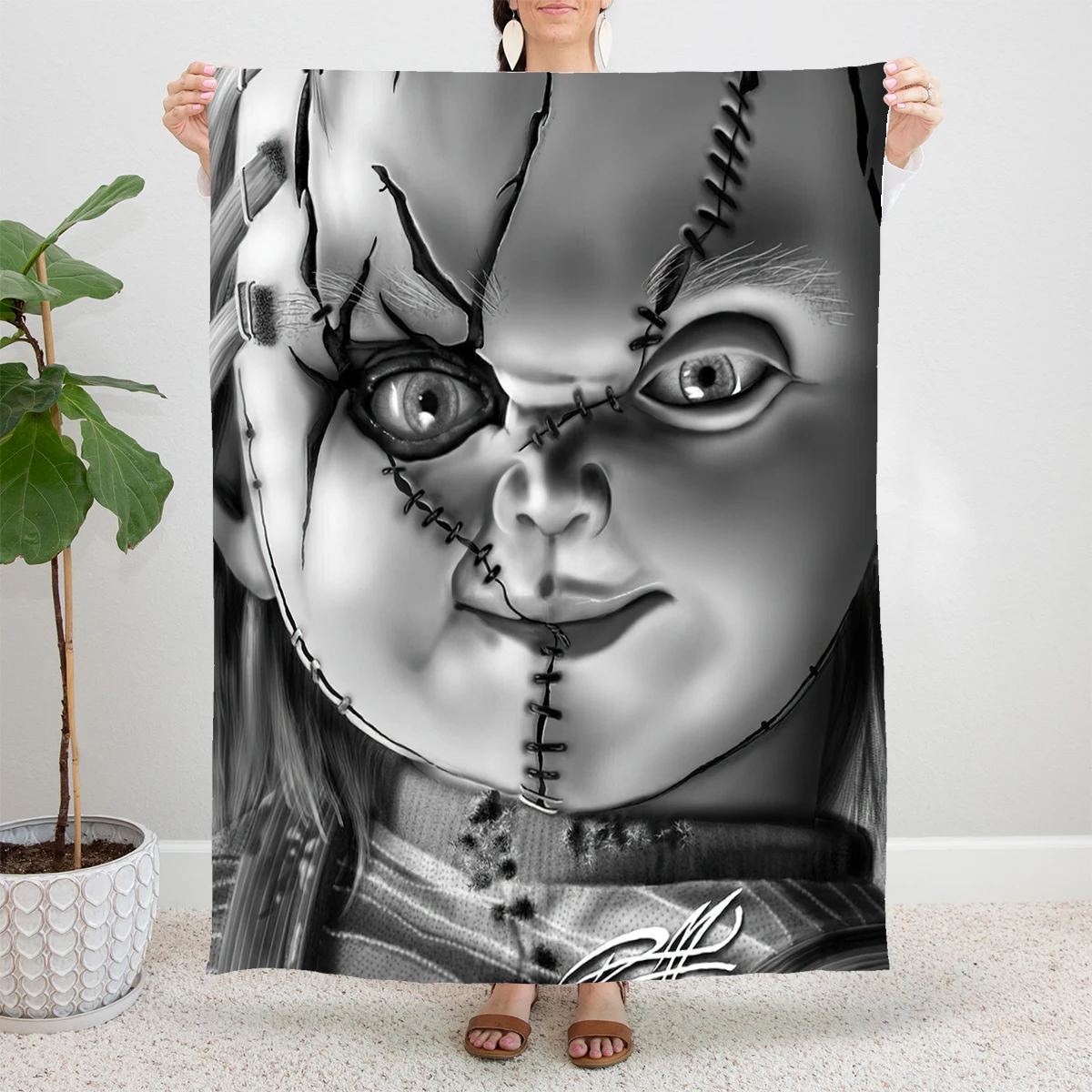 

Chucky Scary Doll Fleece Throw Blankets Horror Movie Blanket for Bed Bedroom Super Soft Bedspread