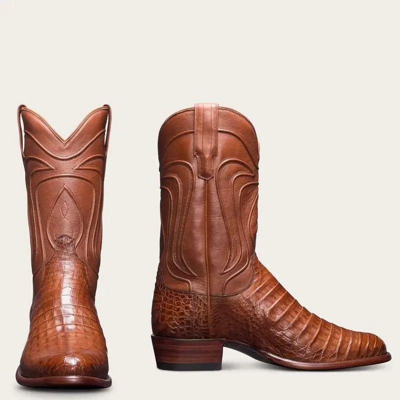 

Men's Boots Handmade New Fashion Pu Leather Shoes Mid-Calf Stitching Carved Design Riding Equestrian HG376