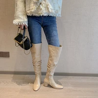 2021 autumn new over the knee round toe boots high heels fashion all match winter warm boots womens boots leather boots