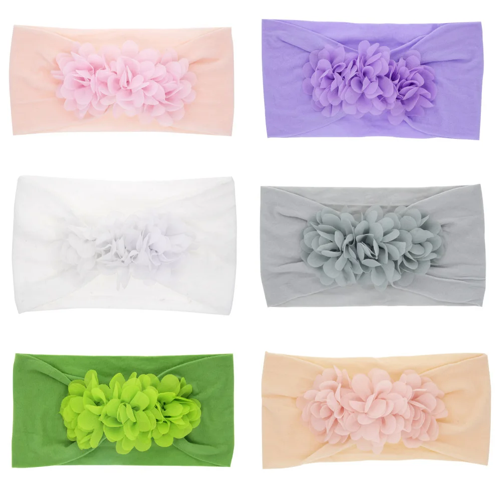 Шифоновый Цветок с нейлоновой повязкой повязка на голову для новорожденных