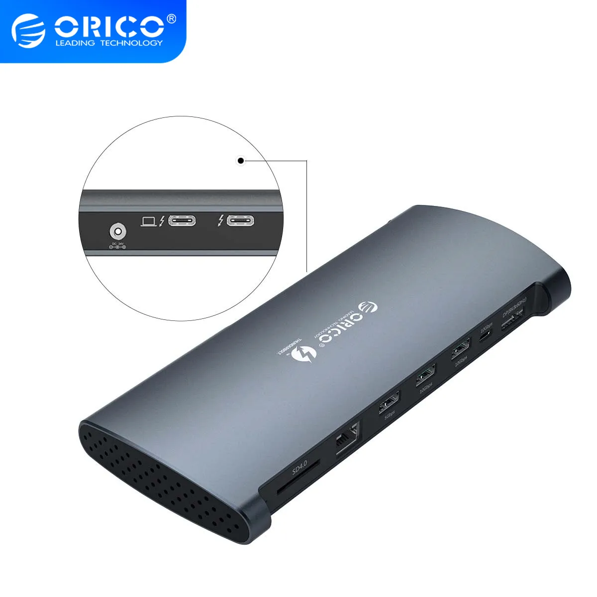 ORICO 40 Гбит/с настоящая док станция Thunderbolt 3 USB Type C HUB to 8K DP USB3.0 RJ45 SD4.0 PD адаптер