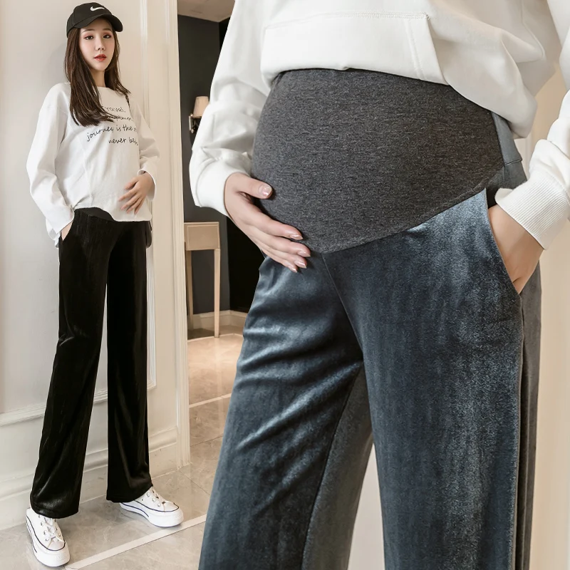 2022 Summer Pregnant Women's Trousers Fashion Thread Knitted Broad Leggings Thickened Loose Thin Pregnancy Pants Spring Autumn