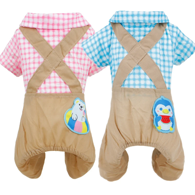 Милый пингвин клетчатый комбинезон для щенка хлопковая одежда собак костюм