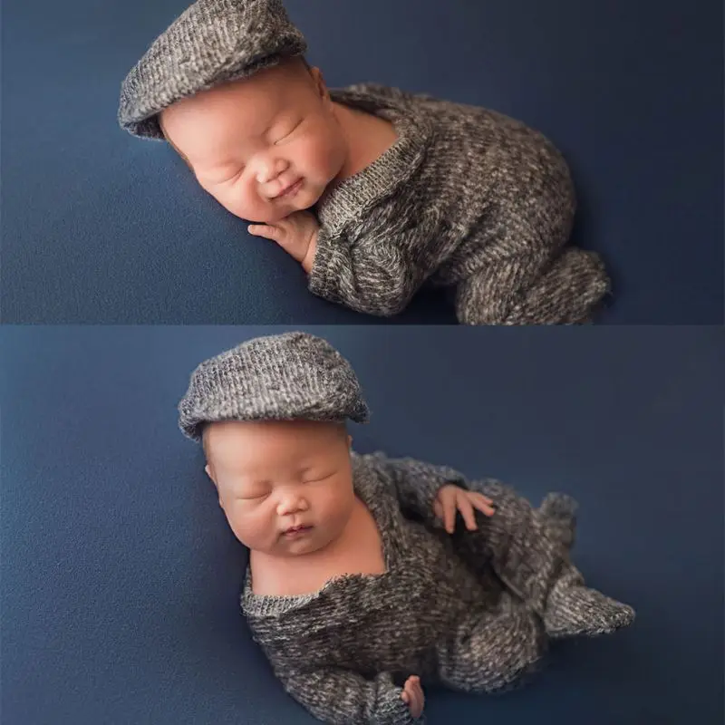 

2Pcs Newborn Photography Props Suit Romper + Hat Set Long Sleeve Jumpsuits Bodysuit Handmade Knit Outfit Clothing Shower Gift