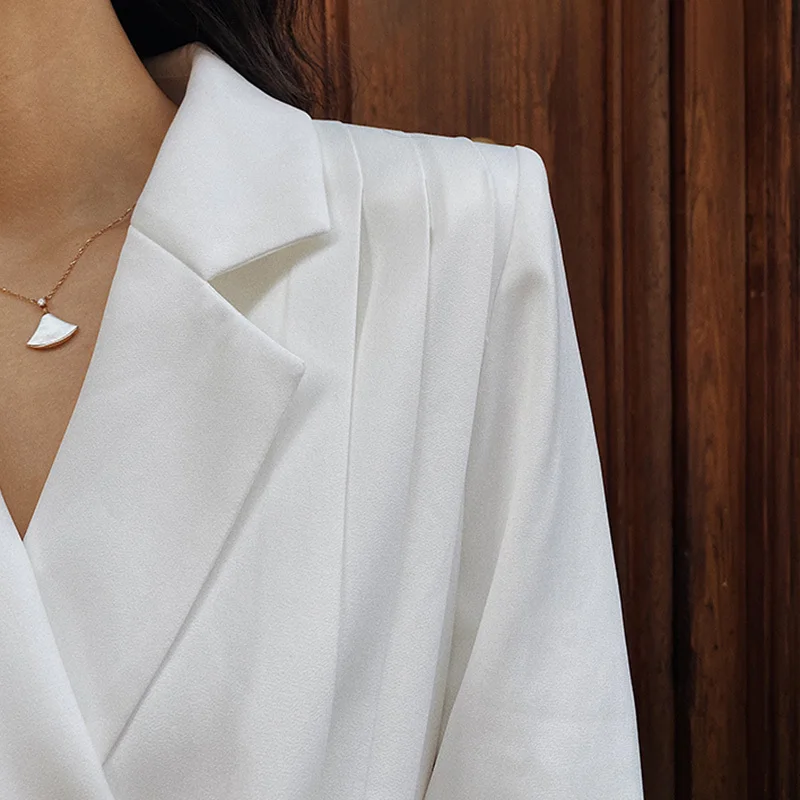 

TWOTWINSTYLE White Temperament Maxi Dress Women Notched Long Sleeve High Waist Solid Dresses For Female 2021 Fashion New Style