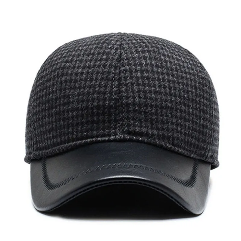 

SILOQIN Men Winter Thick Warm Earmuff Hat Baseball Caps New Men's Adjustable Size Fashion Brand Cap Dad's Cold-proof Woolen Hats