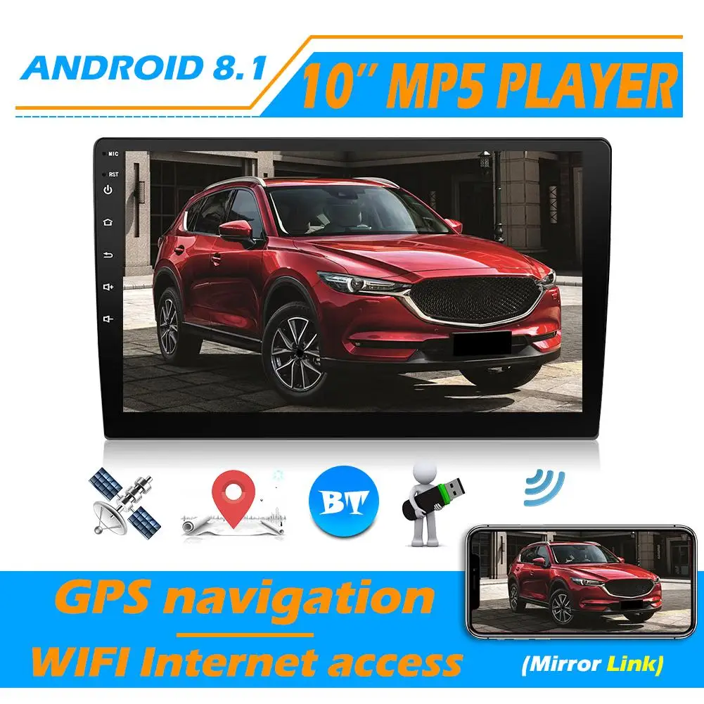 

Автомагнитола, 9101 дюйма, двойной DIN, экран 2.5D, функция заднего вида, видеовход, GPS, Wi-Fi, BT, Android 8,1