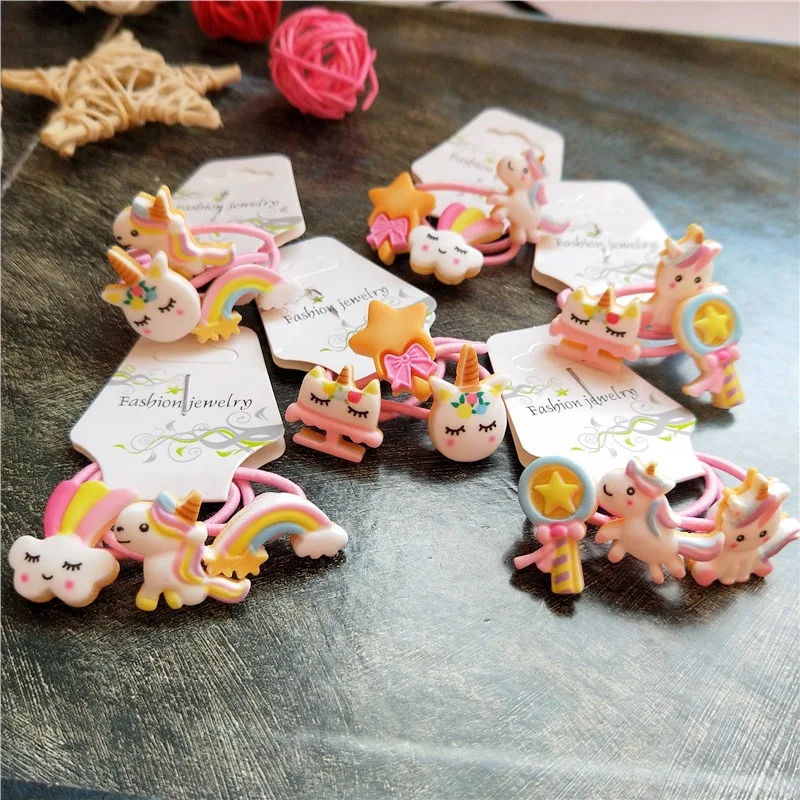 

2Pcs / Set2020 Spring And Summer Cartoon Hair Circle Unicorn Girl Baby Thumb Hair Circle Hair Accessories