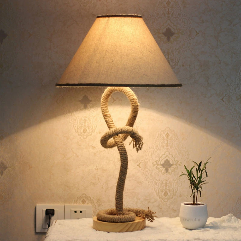 Пеньковая веревка настольная лампа Средиземноморский ретро домашний Декор