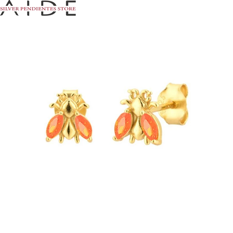 

AIDE Orange Crystal Series Butterfly Earrings For Women 925 Sterling Silver Huggie Earrings Gold Heart-shaped Jewelry Oorbellen
