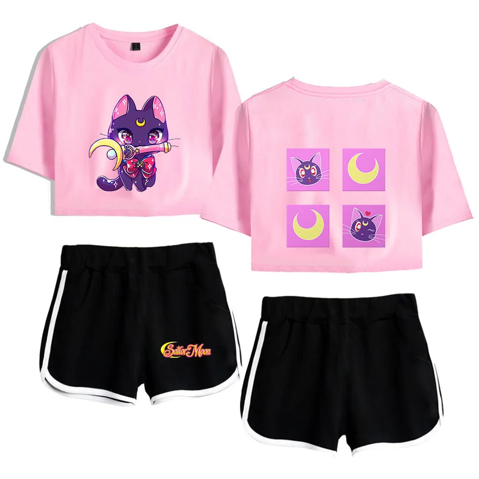 

Japan Anime Sailor Moon Women's Suit Crop Top and Shorts Track Suit Women Tracksuit Casual Two Pieces Sets Outfits Sweatsuit