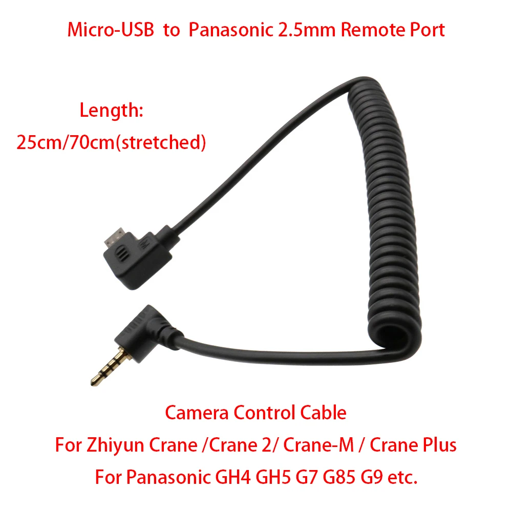 

For Zhiyun Crane 2 / Crane Plus / Crane-M to Panasonic GH4 GH5 G7 G9 etc.,25cm Control Cable Micro-USB to Panasonic 2.5mm Remote