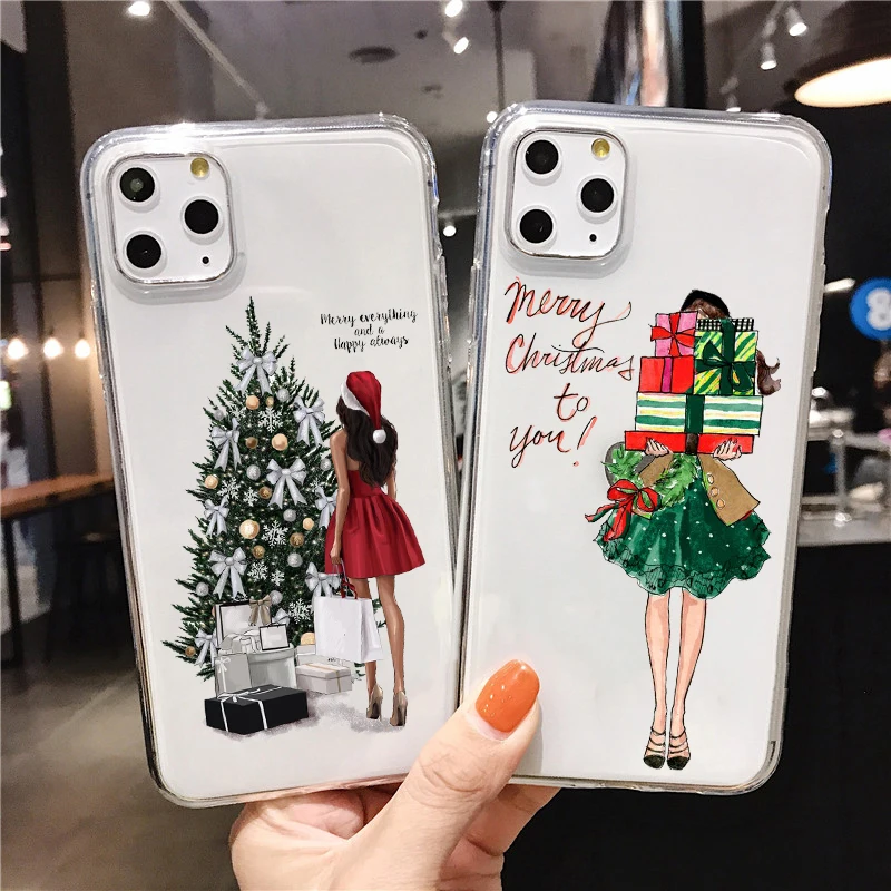 2021 новогодний модный Рождественский силиконовый чехол для девочек iPhone 12pro Xs 11 Pro