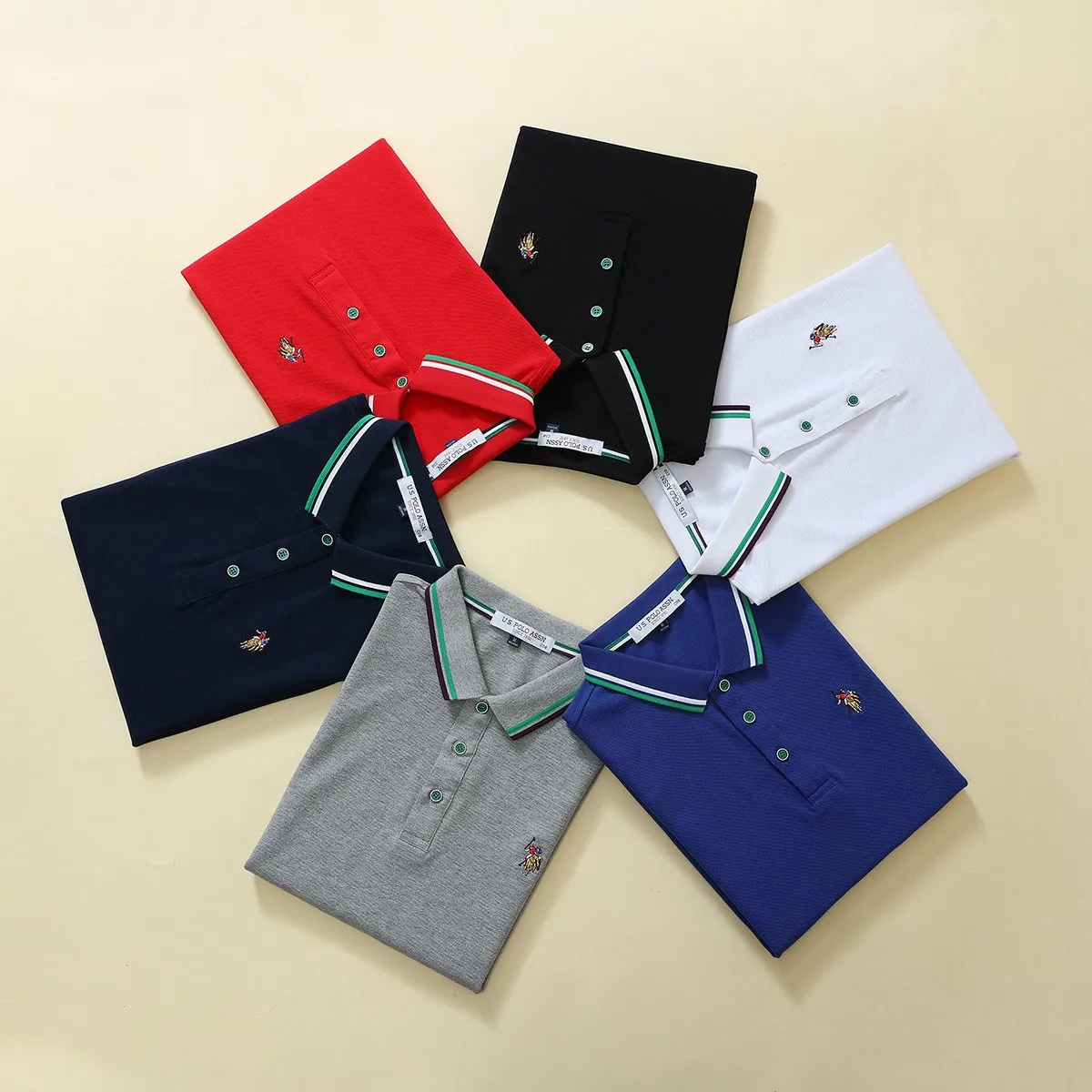 США Поло Assn. Классическая хлопковая рубашка-поло с вышивкой повседневная