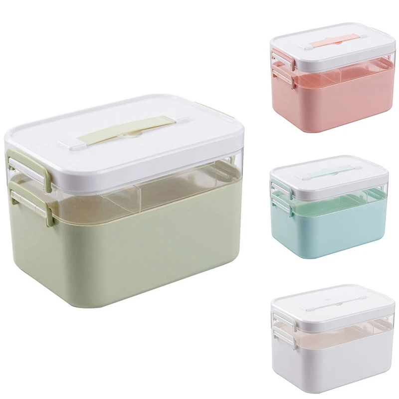 

Family First Aid Medicine Chest Container 2 Layers Multipurpose Storage Box Medicine Organizer with Compartments