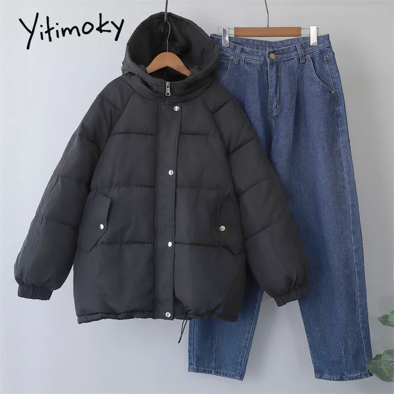 

Yitimoky Winter Coat Women Parkas Oversize 2021 Zipper Female Warm Elegant Puffer Jacket Clothes Harajuku Korean Fashion Purple