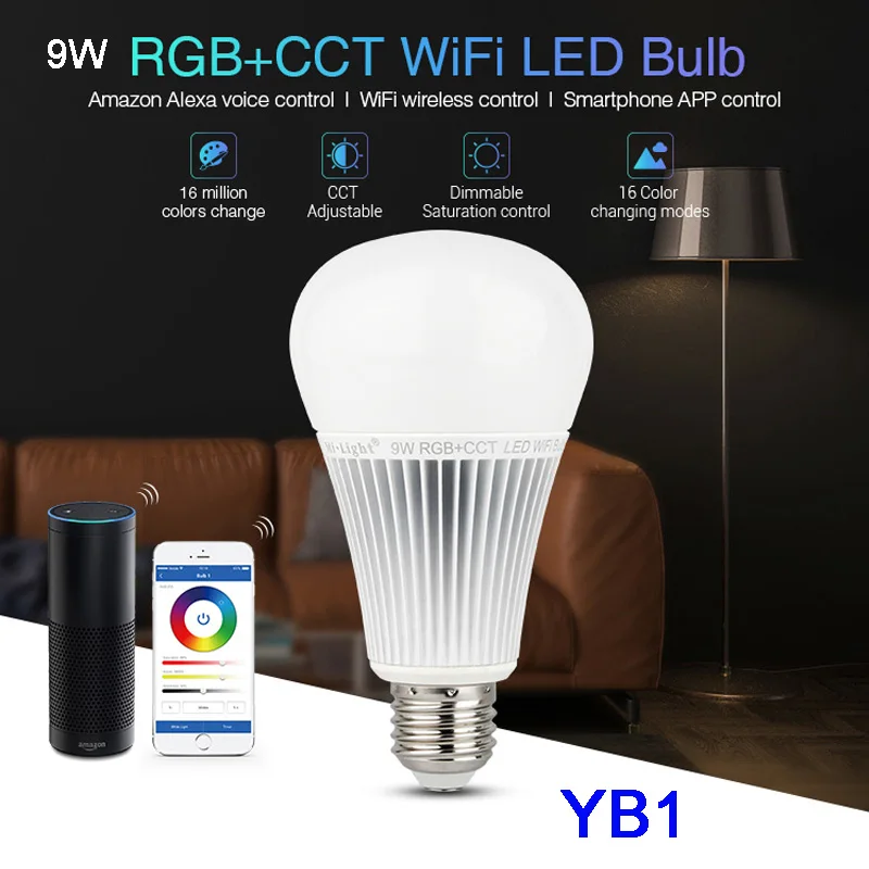 

YB1 Wi-Fi E27 9 Вт RGB + CCTLED лампочка лампа Mi light с регулируемой яркостью 2 в 1 светильник льник AC 110 В 220 В Miboxer 2,4G беспроводной пульт дистанционного упр...