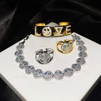 foydjew korean fashion smile smiling face bracelets full diamond rings personalized love heart bangles jewelry sets for women