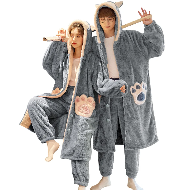 

2021 NEW Couple Size Pajamas Men's And Women's Coral Loose Leisure Flannel Robe Suit dress Nightieclothes for women stay Home