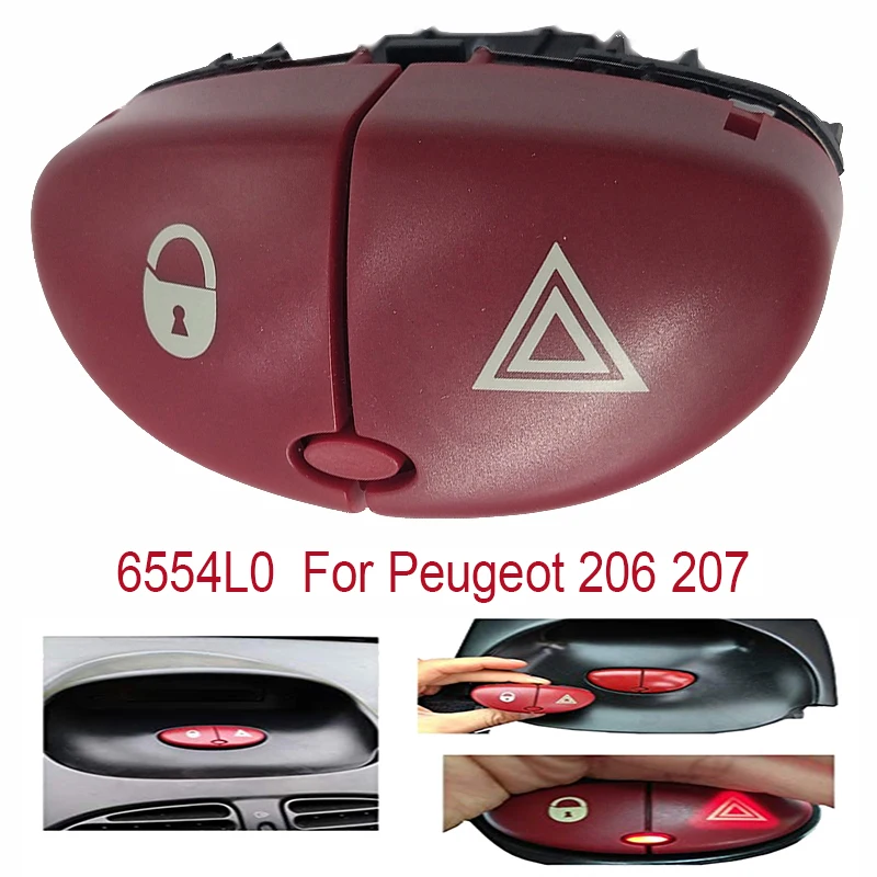 6554L0 96403778JK Предупреждение переключатель мигалки опасных светильник переключатель для Peugeot 206 207 Citroen C2 предупредить кнопка - изображение