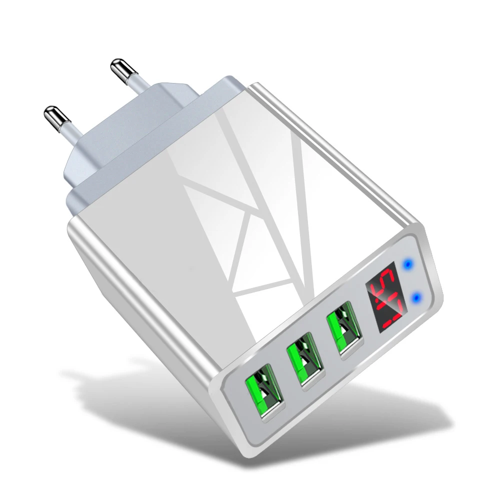 EU plug white Cewaal 3 порта USB зарядное устройство EU US Plug Светодиодный дисплей 3.1A Быстрая зарядка смарт-зарядное устройство для мобильного телефона для iphone samsung Xiaomi Tablet - Тип штекера: EU plug white