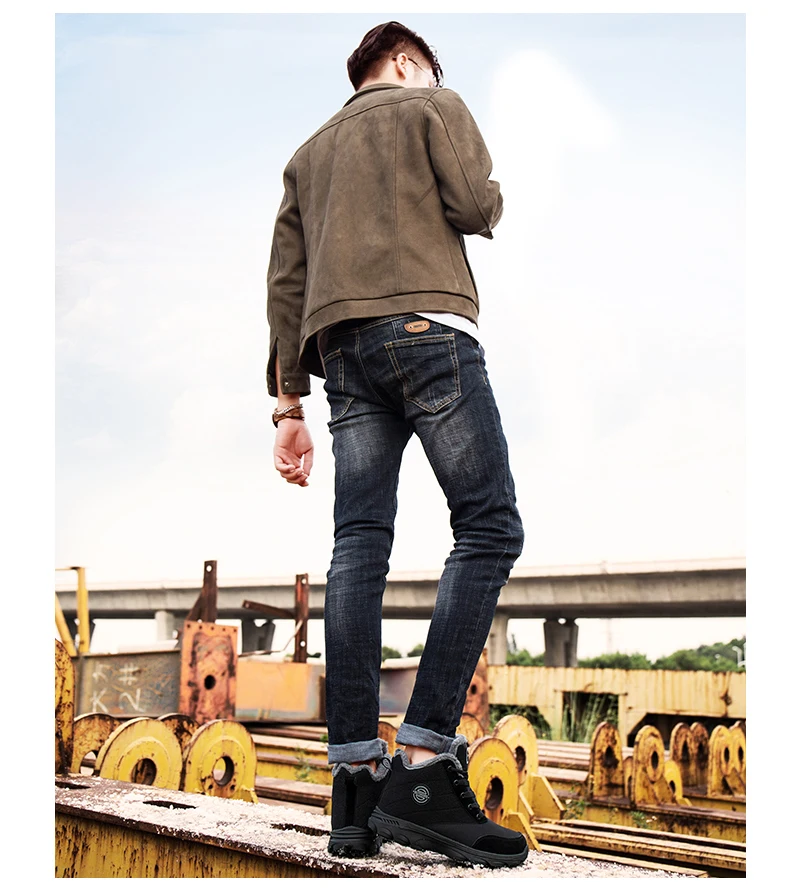 Классический Мужские зимние сапоги из толстого плюша, Утепленная одежда Мужские зимние сапоги замшевые Водонепроницаемый Для мужчин Спортивная обувь; модные зимние ботинки на платформе, на шнуровке, сапоги мужские короткие