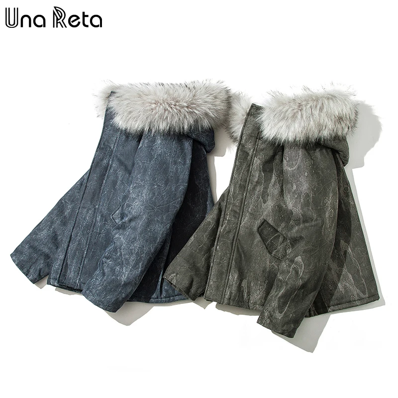 

Una Reta Denim Male Jacket Print Winter Men Clothing New Vintage Parkas Warm Cotton Coat With Fur Hooded Plus Size Men's Jacket