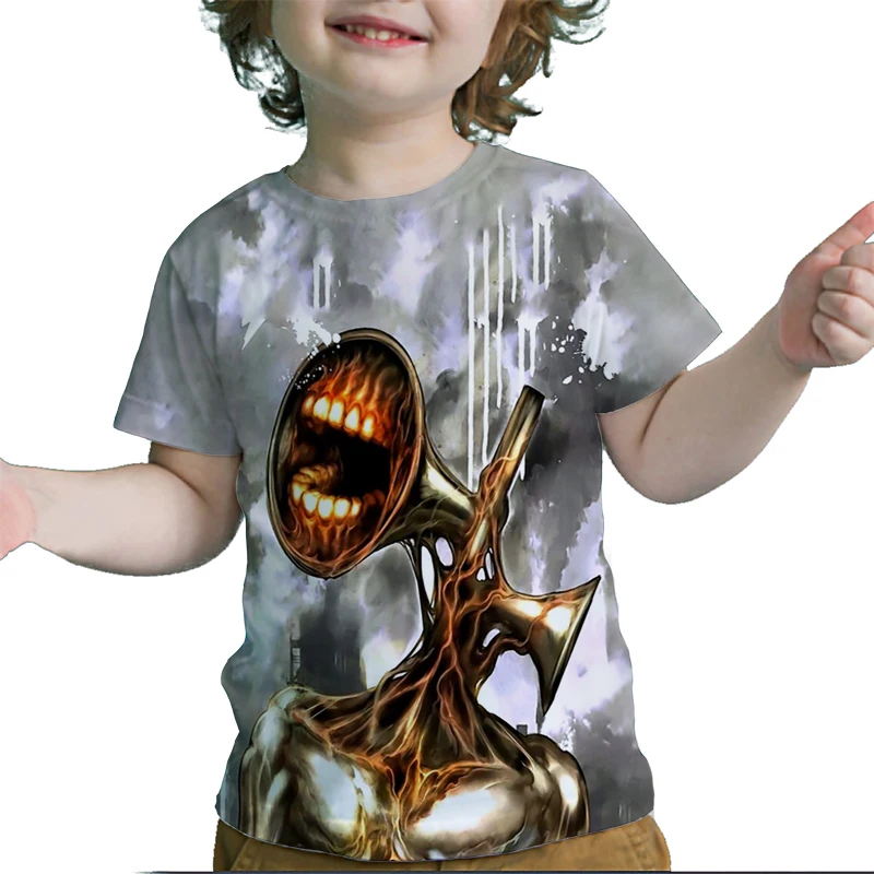 Летняя Детская футболка с головой сирены 3D рисунком для малышей короткими