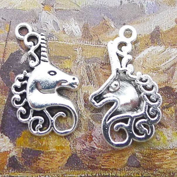 

Newest 15Pieces 27*16mm Mixed Alloy Antique Silver Color Unicorn Charms Bracelet Keychain Pendant For DIY Jewelry Making