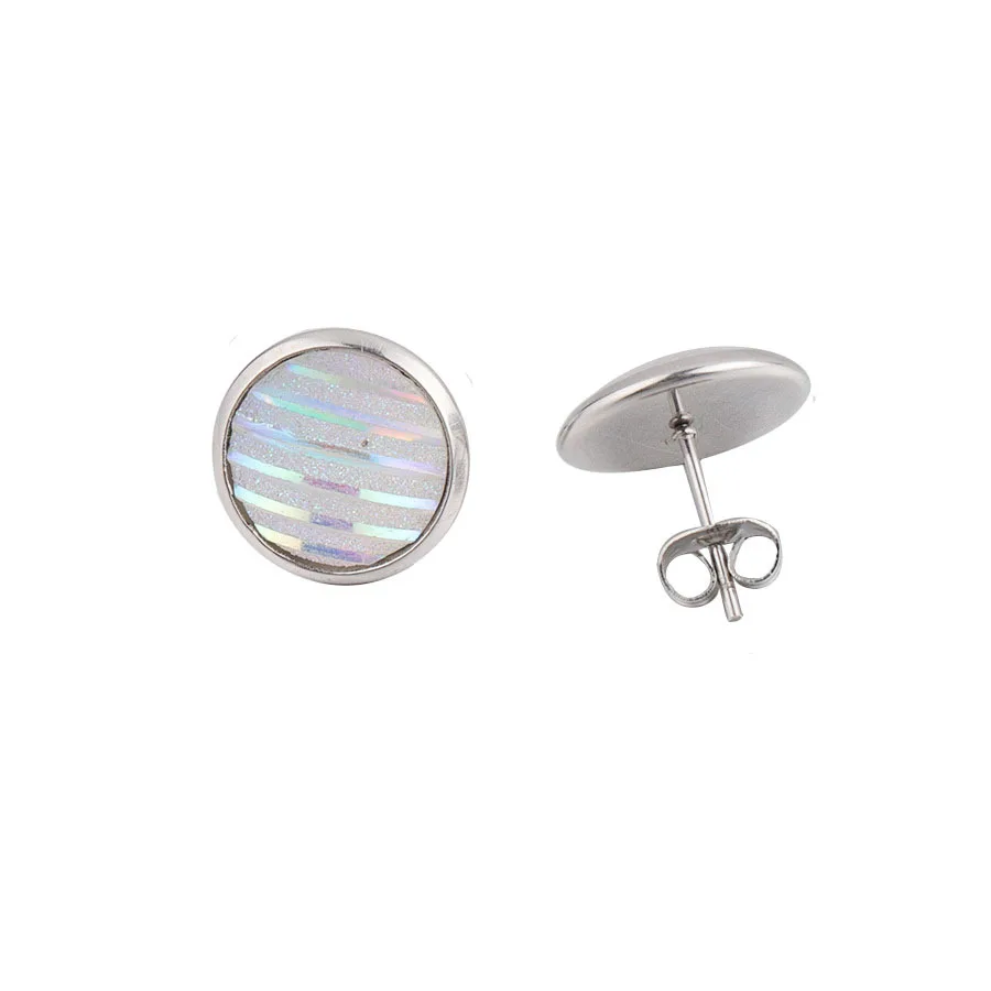 

Resin Striped Star Stud Earrings Temperament 12mm Sequins Horizontal Stripes Round Shiny Earrings Stainless Steel Women