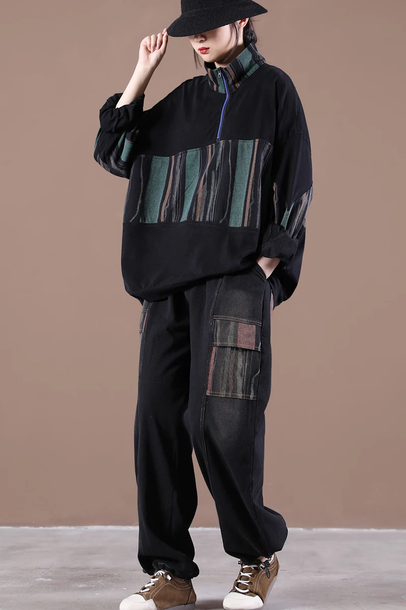 

SuperAen 2021 New Loose Plus Size Casual Wash Old Stand Color Bar Suit Women