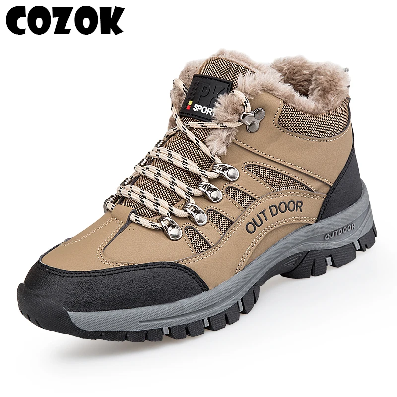 

Брендовая Зимняя мужская обувь на шнуровке, бархатная теплая хлопковая обувь для улицы, водонепроницаемая нескользящая резиновая Мужская ...