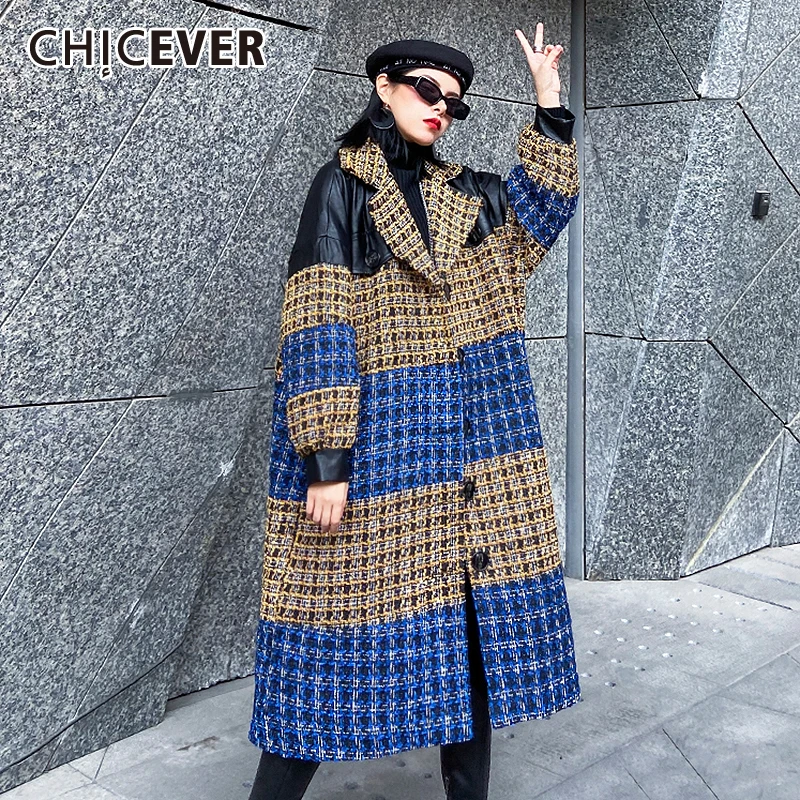 CHICEVER клетчатое хитовое цветное твидовое пальто женское воротник с лацканами