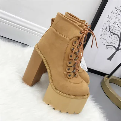 Korean version of ultra high heel ankle boots thick soles women's waterproof platform stage autumn winter knight | Обувь