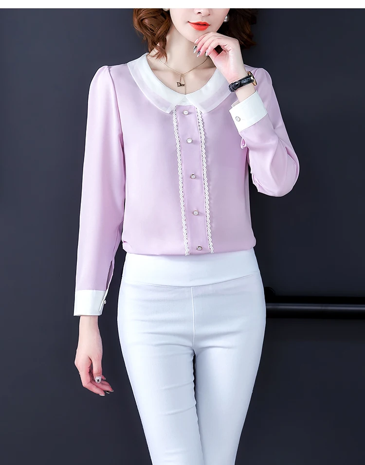 Женские блузки blusa mujer moda с круглым отложным воротником и длинным рукавом, шифоновые Женские топы и блузки размера плюс, женские топы 6933 50