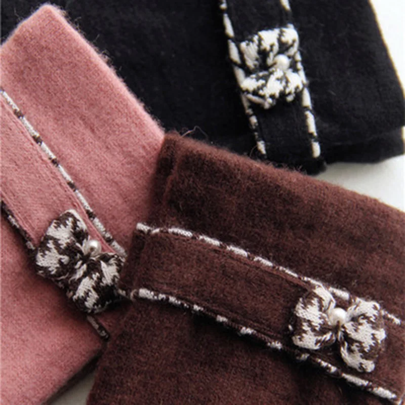 

Female Winter Cashmere Mittens Women Touch Screen Finger Gloves Elegant Bow Wool Plus Velvet Thick Warm Driving Gloves H20