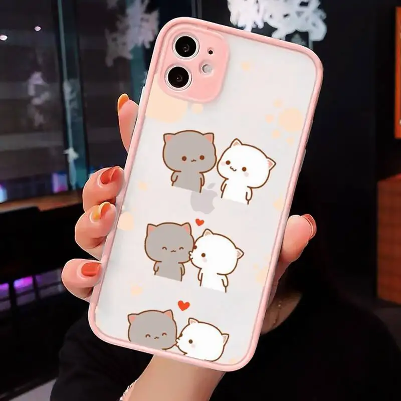 

I LOVE U Couple Lovely Cute Gray Cat Phone Case matte transparent For iphone 7 8 11 12 plus mini x xs xr pro max cover