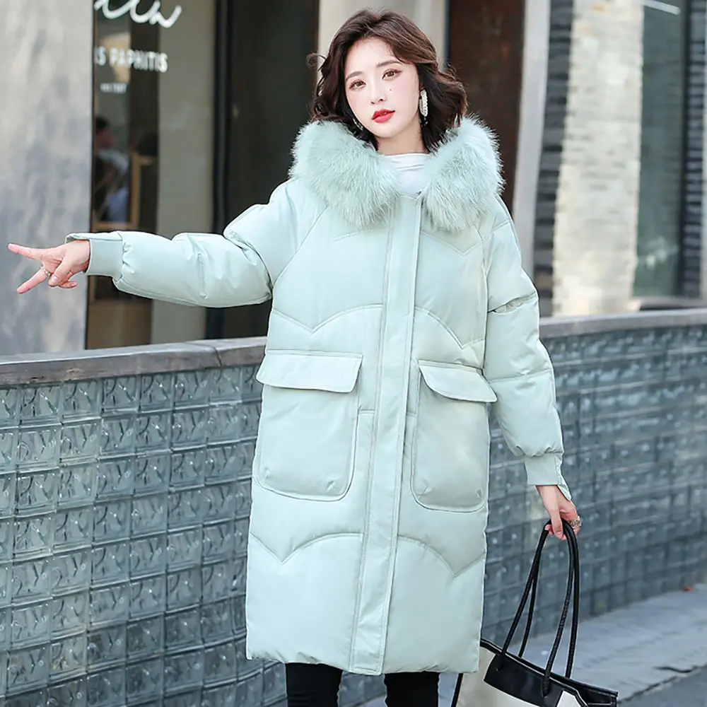 Vielleicht Fur Collar Long Hooded Parkas 2021 New Winter Jacket Women Big Pocket Loose Cotton Padded Winter Coat Women Clothing
