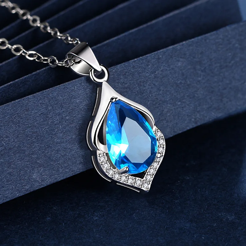 Ожерелье женское из серебра 925 пробы с аквамарином и Рубином | Украшения