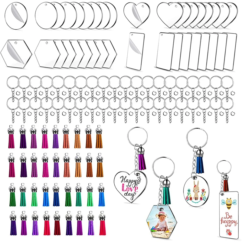 

Acrylic Keychain Blanks,for Vinyl with Acrylic Blanks, Keychain Tassels,Key Chain Rings and Jump Rings for DIY Keychain